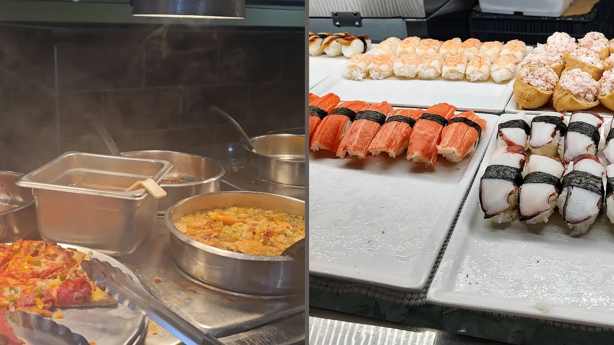 Buffet trays with assorted Chinese dishes