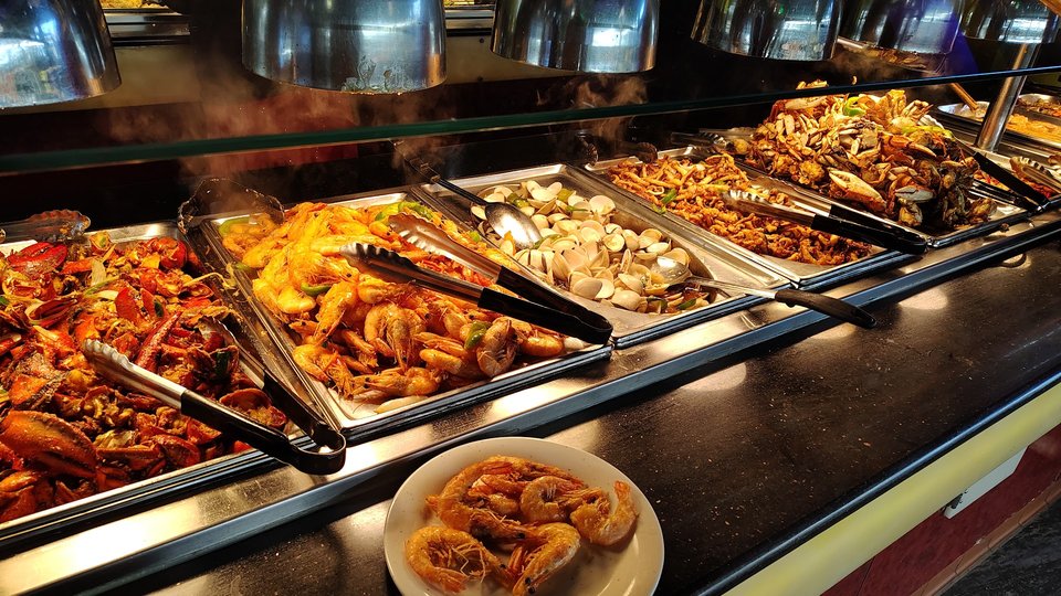 Dessert counter with plated sweets